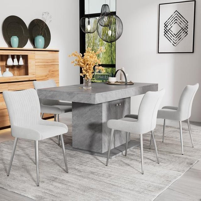 4er-Set Esszimmerstühle MUVOE aus grauem Samt mit Metallfüßen in modernem Design - Bild 1