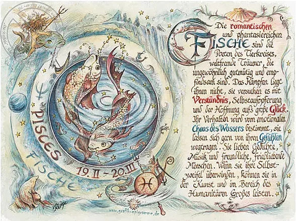 Tantum Graphic Poster Sternbild Fische im Vintage-Stil auf Antikpapier, Mehrfarbig, A4 - Bild 1
