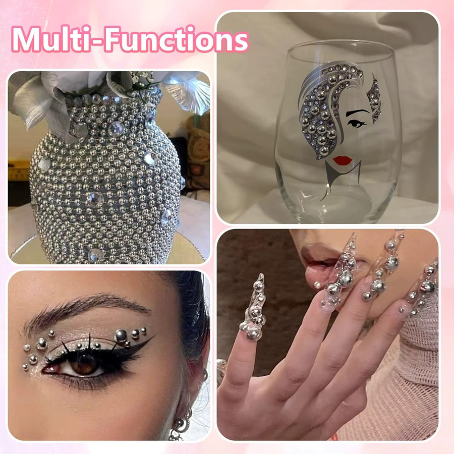 HotPress Nagel Charms, Silber, 2-8mm, 12 Grids, mit 2 Werkzeugen - Bild 3