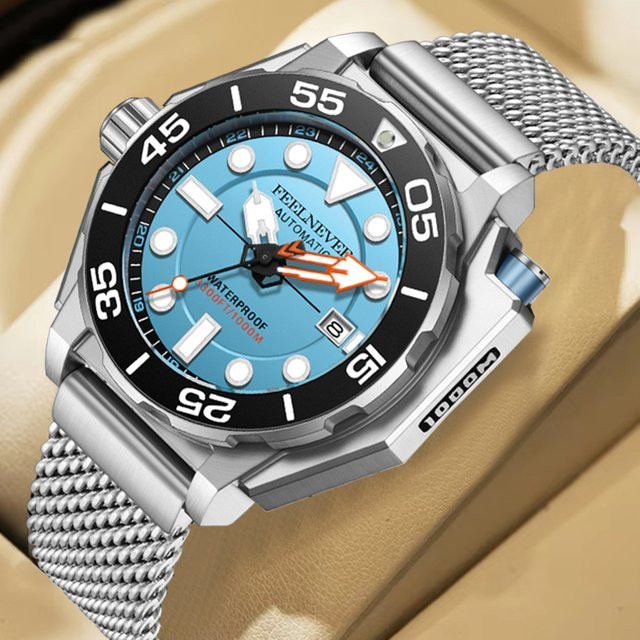 FeelNever Armbanduhr, Automatik, Edelstahl, Silber, Blau, Herren - Bild 1