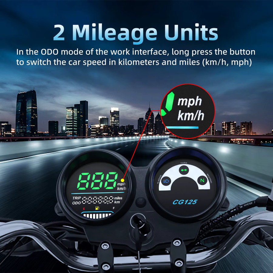 ZMFJH Motorrad LED Tachometer Wasserdichtes Dashboard mit Kilometerzähler, RPM Gauge und Kraftstoffanzeige in Schwarz für CG125 und Fan 125 Titan 125 - Bild 2