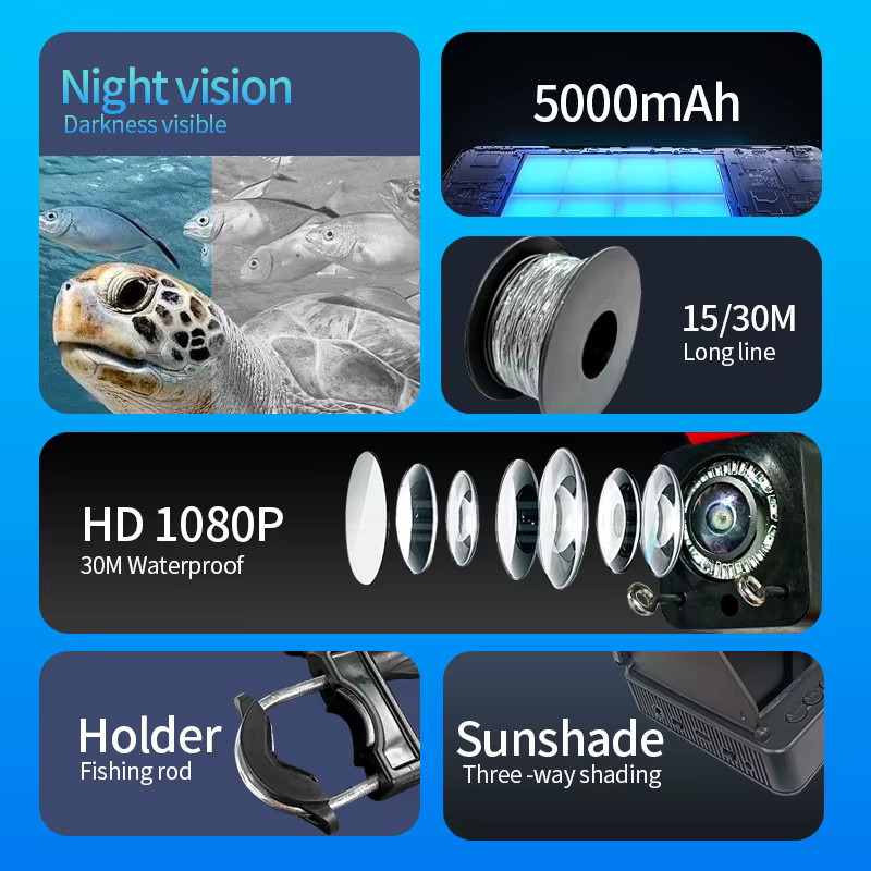 HEERAK Tragbarer Fischfinder mit 4,3 Zoll LCD Display und 1080P Unterwasser-Angelkamera inklusive Nachtsicht, Schwarz - Bild 4