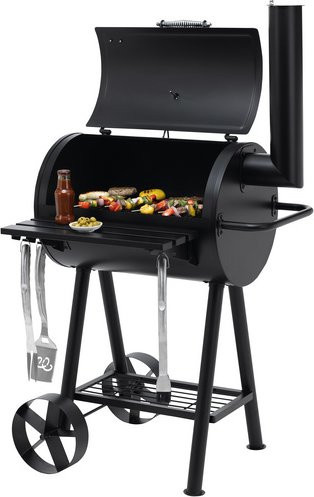 TEPRO Holzkohlegrill Berkeley in Schwarz mit Deckel, Thermometer und Rollen, Grillrostfläche je 21,5 x 44 cm - Bild 1
