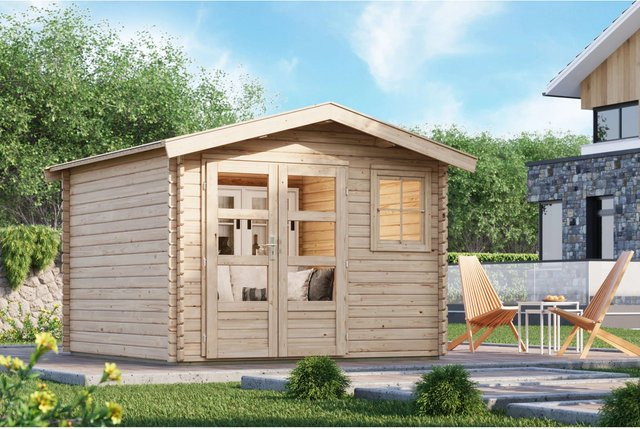 Karibu Holz-Gartenhaus Arosa in Natur mit Satteldach und Blockbohlenbauweise, B/T: 282 x 282 cm - Bild 1