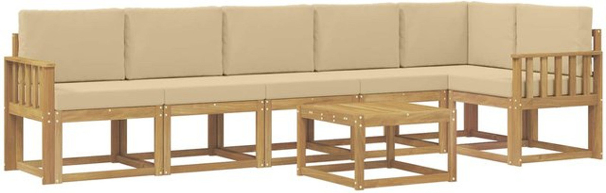 vidaXL Outdoor-Sofagarnitur aus Akazie mit 7-teiligem Set und Polyester-Kissen in Weiß, Beige und Braun im modernen Landhausstil - Bild 1