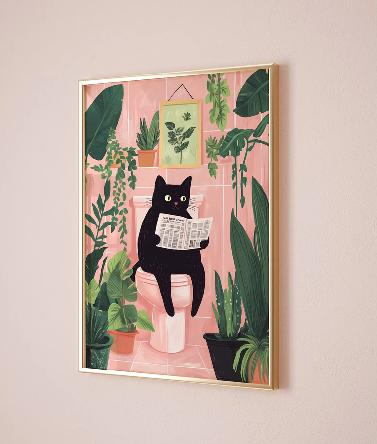 Vintage Badezimmer-Poster von SHENCHEN mit Katzen-Motiv als minimalistische Wandkunst in Mehrfarbig - Bild 5