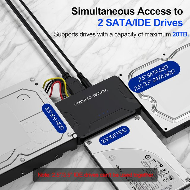 Congdi USB 3.0 IDE SATA Adapter, universelles Festplattenleser-Kit für 2,5 und 3,5 Zoll HDD/SSD, externer Festplattenadapter für PC und Macbook, Farbe: Schwarz - Bild 1