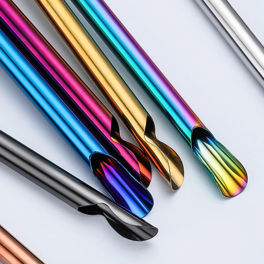 Zoseil Trinkhalm Set aus Edelstahl mit Rührlöffel, 5 Stück, Gold und Multicolour, wiederverwendbare Metall Strohhalme für Bubble Tea und Smoothies - Bild 3