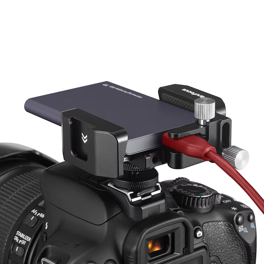 MINIFOCUS SSD-Halterung mit Kaltschuh-Kabelklemme in Schwarz für Samsung T5 T7 und BMPCC 4K 6K Pro Cage - Bild 5