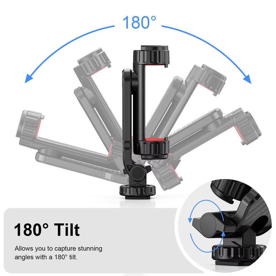 EVUMO PM11 Telefonhalter Klemme mit Dual Cold Shoe Clip, 360 Grad drehbar und 180 Grad neigbar, Schwarz, für 1/4 Zoll Stativ und Kamera-Einbeinstativ - Bild 3
