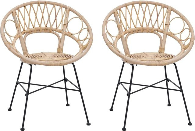 vidaXL Esszimmerstuhl 2er Set in Beige und Sand aus Rattan und Metall B/T/H: 49 x 51 x 81 cm - Bild 1