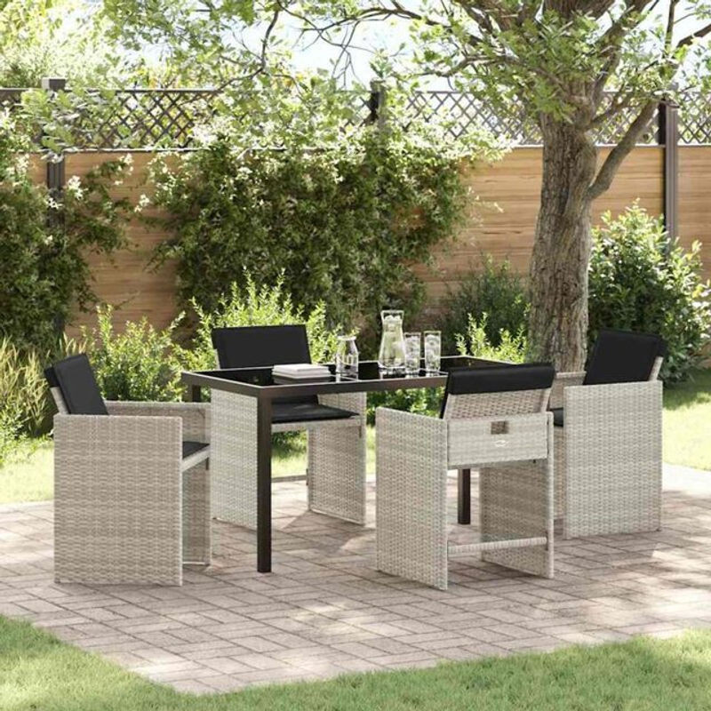 5-teiliges Garten-Essgruppen-Set aus Polyrattan mit Kissen und Glastisch in Hellgrau von vidaxl - Bild 1