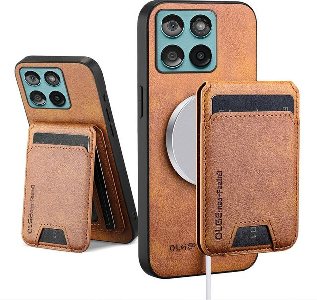 Magnetische Brieftasche und Kartenhalter Hülle für Motorola Signature Edge 70, 60 Pro, Fusion Plus, 60s Stylus und Moto G Power (2024) mit MagSafe kompatiblem kabellosem Laden in Braun - Bild 1