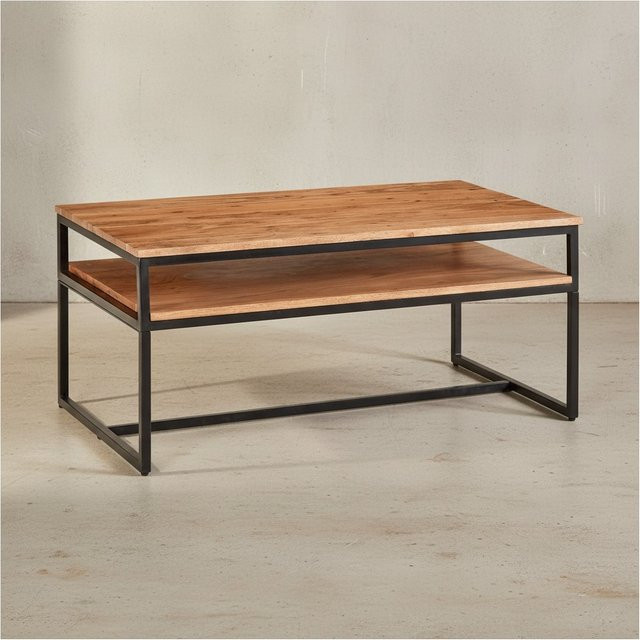 KADIMA DESIGN Vintage Industrial Couchtisch aus Akazieholz und Eisen in Braun, B/T/H: 60 x 45 x 15 cm - Bild 1
