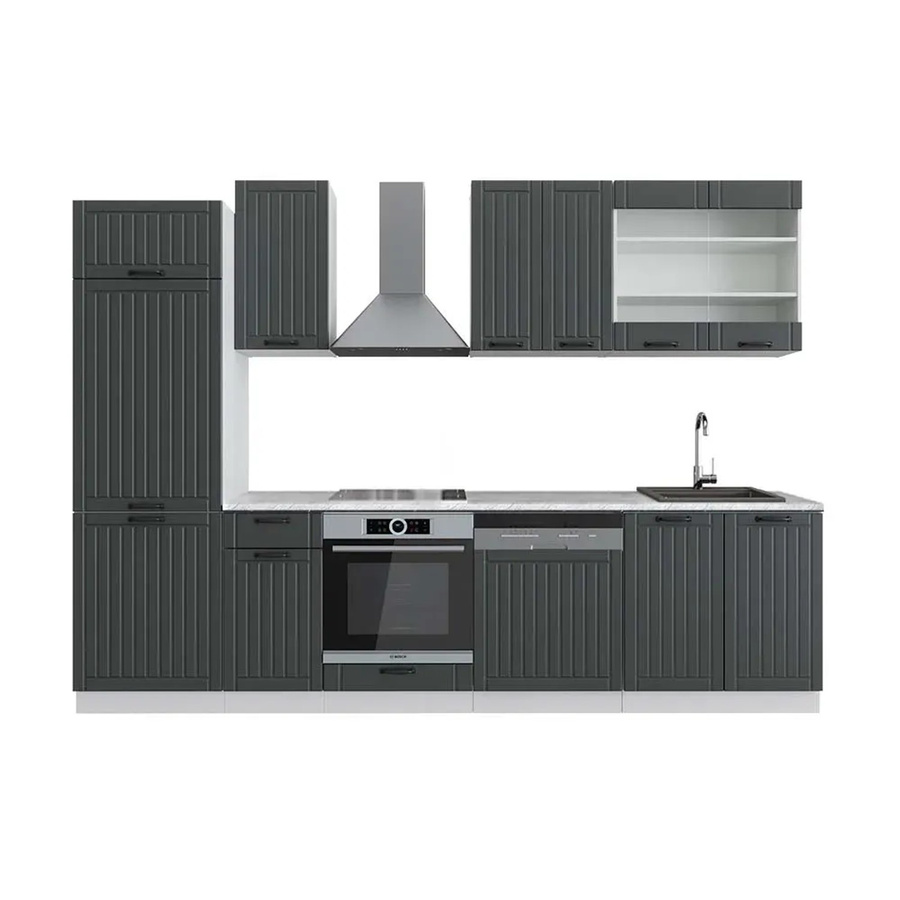 Vicco Fame-Line Küchenzeile im Landhausstil in Anthrazit und Weiß mit Marmor-Optik, Breite: 300 cm - Bild 2
