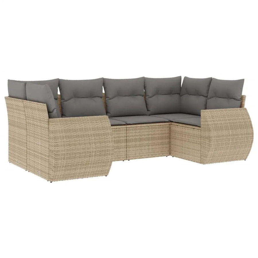 vidaXL 6-teilige Garten-Sofagarnitur in L-Form aus beige farbenem PE-Rattan mit Sitzkissen und Rückenkissen - Bild 2