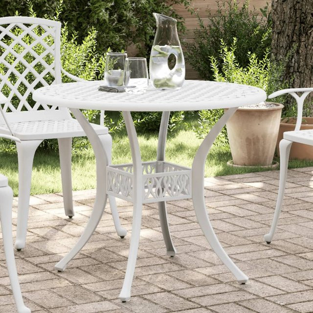 vidaXL Gartentisch aus Aluminiumguss in Weiß, Durchmesser: 90 cm, Höhe: 75 cm - Bild 2