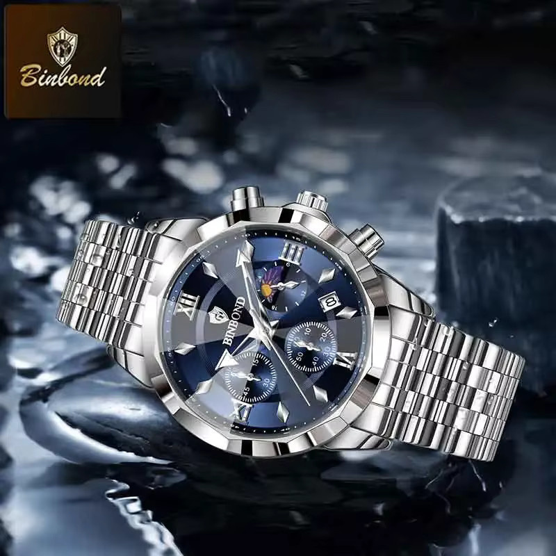 BINBOND Chronograph, Quarz, Edelstahl, Silber, Herren - Bild 2