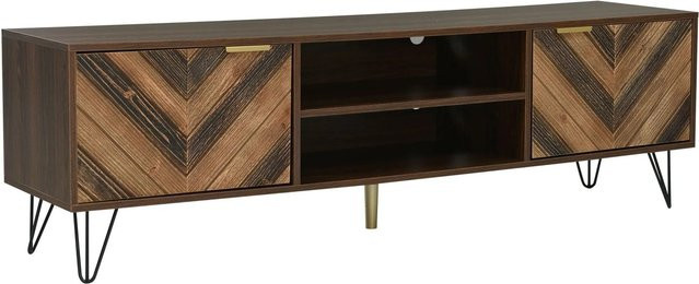 okwish TV Schrank mit Türen und Fächern in Natur und Braun mit goldenen Griffen, B/T/H: 155 x 38 x 48 cm - Bild 1