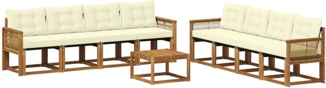 vidaXL Outdoor-Sofagarnitur aus Akazienholz mit Textilene und 9 Kissen in Natur und Beige - Bild 1