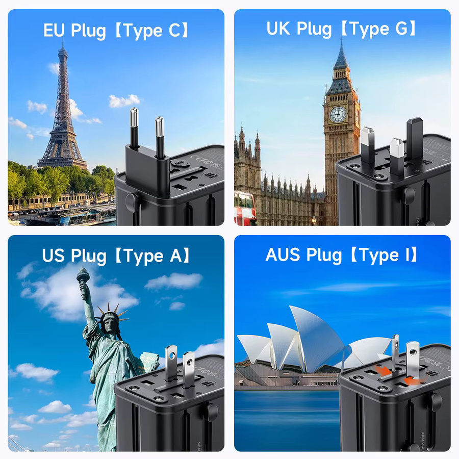 Toocki 45W GaN Universal-Reiseadapter All-in-One PD-Schnellladegerät mit 3C1A Anschlüssen in Schwarz für iPhone Samsung Xiaomi mit EU/UK/USA/AUS-Stecker - Bild 3