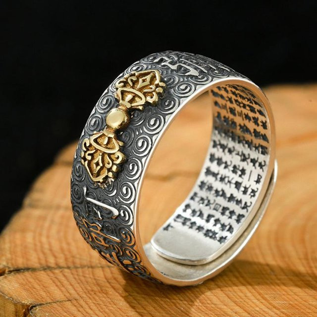 Yiran Jewelry Namo Amitabha-Ring, Kupfer, Schwarz, Unisex - Bild 1
