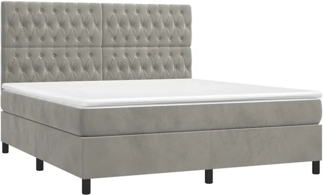 vidaXL Boxspringbett mit Matratze in Hellgrau, Hybridbett mit LED-Unterbodenbeleuchtung und USB-Anschluss, Samt, B/T: 180 x 200 cm, Höhe: 38 cm - Bild 1