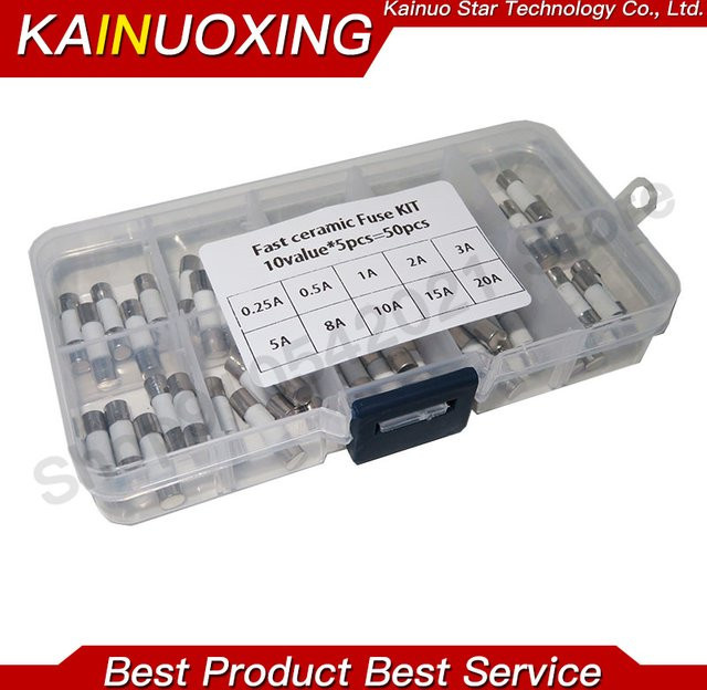 KAINUOXING Keramik Sicherungen Set mit 50 Teilen in 10 Ausführungen, 250 V, 5 mm x 20 mm, transparent - Bild 1