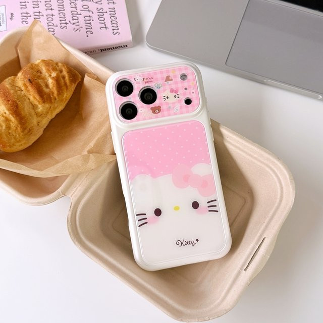Sanrio Hello Kitty Handyhülle mit Schleife und Polka Dot für iPhone 15, 16 und 17 Pro Max in Pink, stoßfeste Hartschale - Bild 1