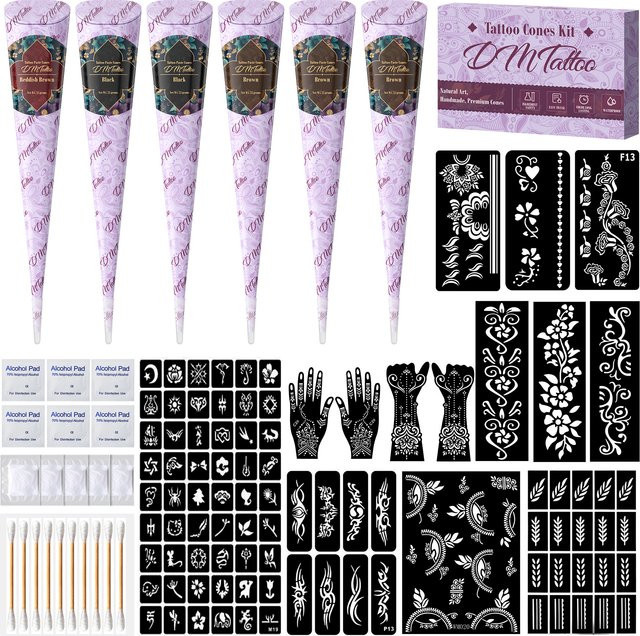 JOANSPRING Temporäres Tattoo-Set, braun, schwarz und rot, Unisex - Bild 1