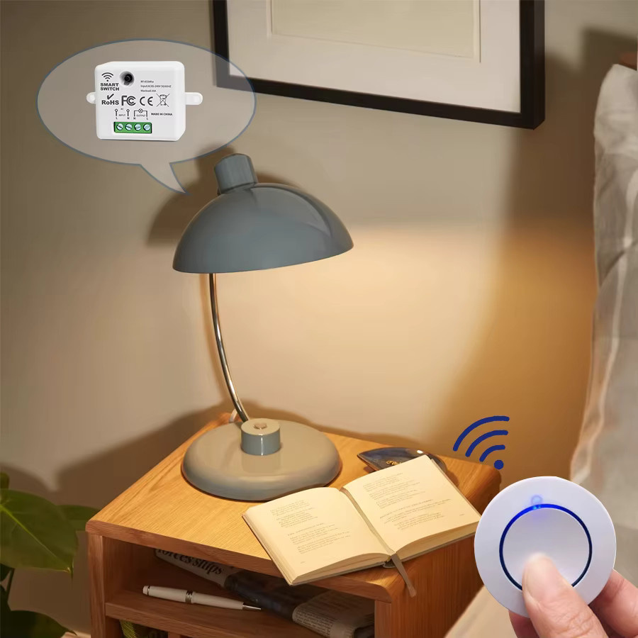 GGBEE Drahtloser Lichtschalter RF 433 MHz mit Mini Rundtaste, 10A Relais Controller für LED Lampen, Weiß - Bild 3