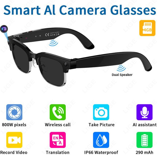 Google Smart Glasses KI-Fotografie-Video-Brille mit 800W Kamera und interaktiver Übersetzungsfunktion in Schwarz - Bild 1
