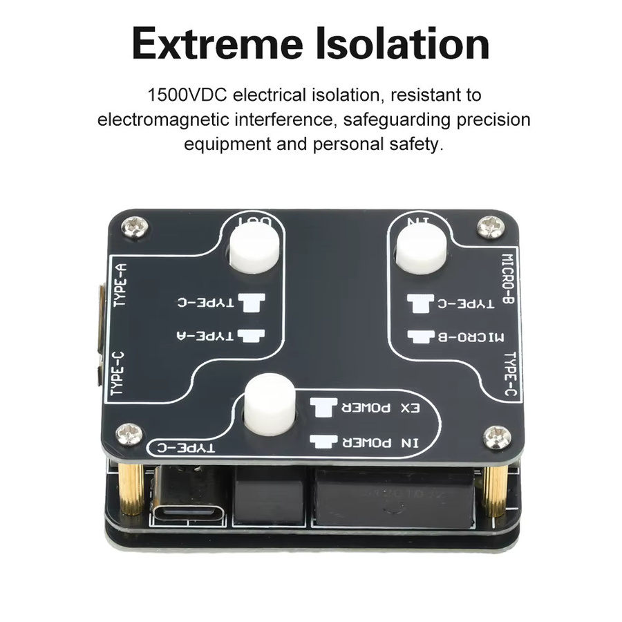 U8Pro USB 2.0 Isolator Hochgeschwindigkeits-Isolationsmodul 480 Mbit/s Audio-Rauschfilter mit 1500 VDC-Schutz und USB-C Anschluss in Schwarz - Bild 2