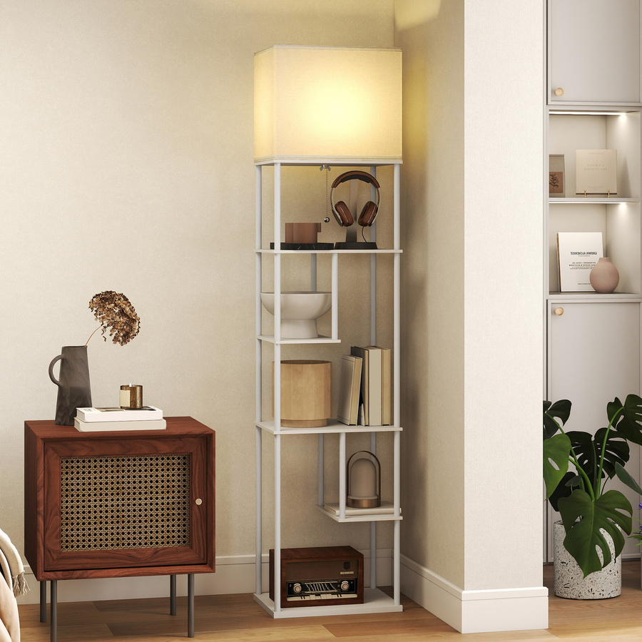 HOMCOM Stehleuchte mit Regalen in Weiß, dimmbar mit Fernbedienung und Timer, E27 Fassung, ideal für Wohnzimmer, Schlafzimmer und Büro - Bild 2