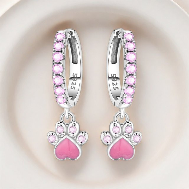 PANPOKI Ohrringe, 925 Silber, Rosa Tierpfoten, Zirkonia, Damen - Bild 1