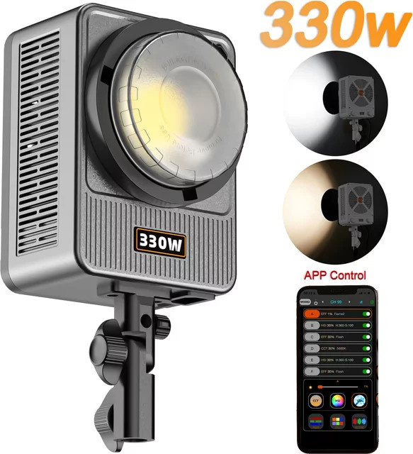 Nagnahz 330 W LED-Videoleuchte in Schwarz mit Bowens-Montage, zweifarbig 2700 K–6500 K und App-Steuerung für Fotostudio und Fotografie - Bild 1
