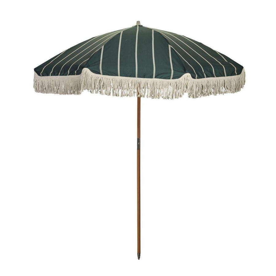 House Doctor Sonnenschirm Block in Grün und Beige mit Holzstab und Streifenmuster, Höhe: 190 cm - Bild 1