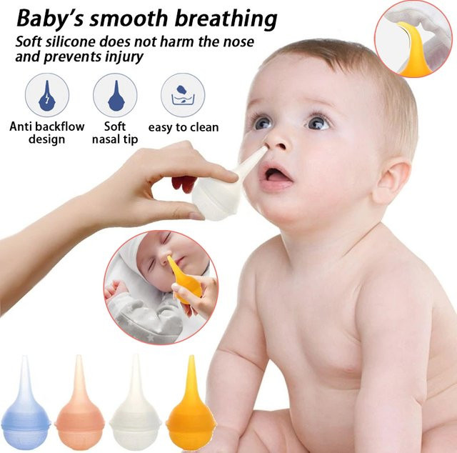 Manueller Silikon-Nasensauger für Babys mit Anti-Rückfluss-Design und Saugball in Blau - Bild 1