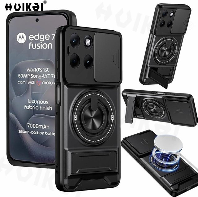 Stoßfeste Schutzhülle für Motorola Moto Edge 70 Fusion mit Kameraschutz und aufstellbarem Ständer in Schwarz - Bild 1
