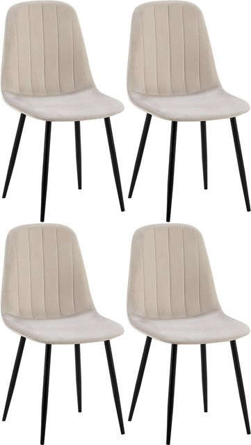 CLP Esszimmerstuhl 4er Set Baxter in Beige mit Samtbezug und Metallgestell - Bild 1