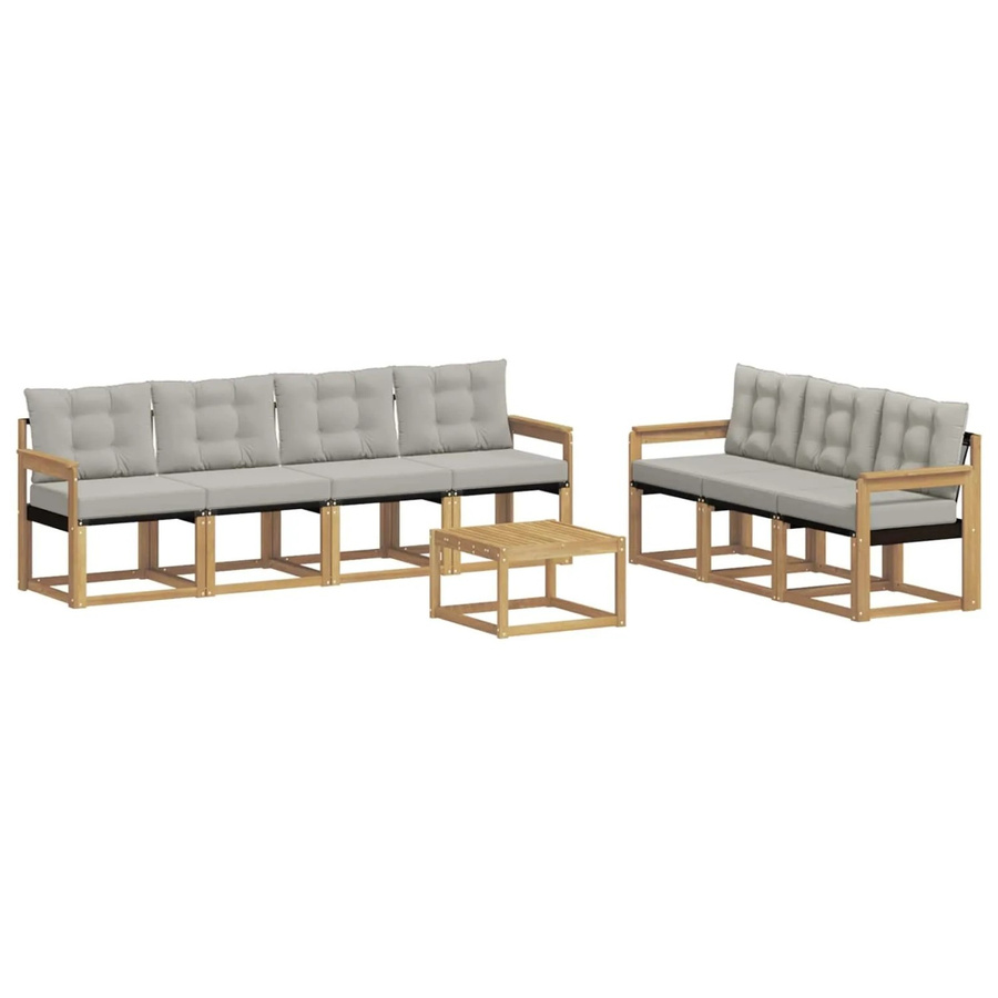 vidaXL Outdoor-Sofagarnitur 8-teilig aus Akazienholz mit Textilene und Kissen in Weiß-Hellgrau - Bild 2