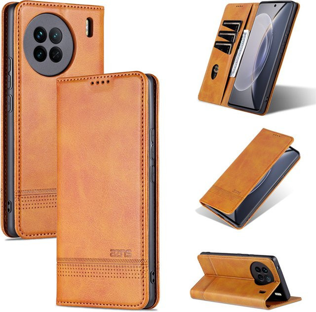 Luxus Business Leder Brieftasche Handyhülle für VIVO X200 X100 X90 X80 X70 X60 X50 Pro mit Kartenhalter in Braun - Bild 1