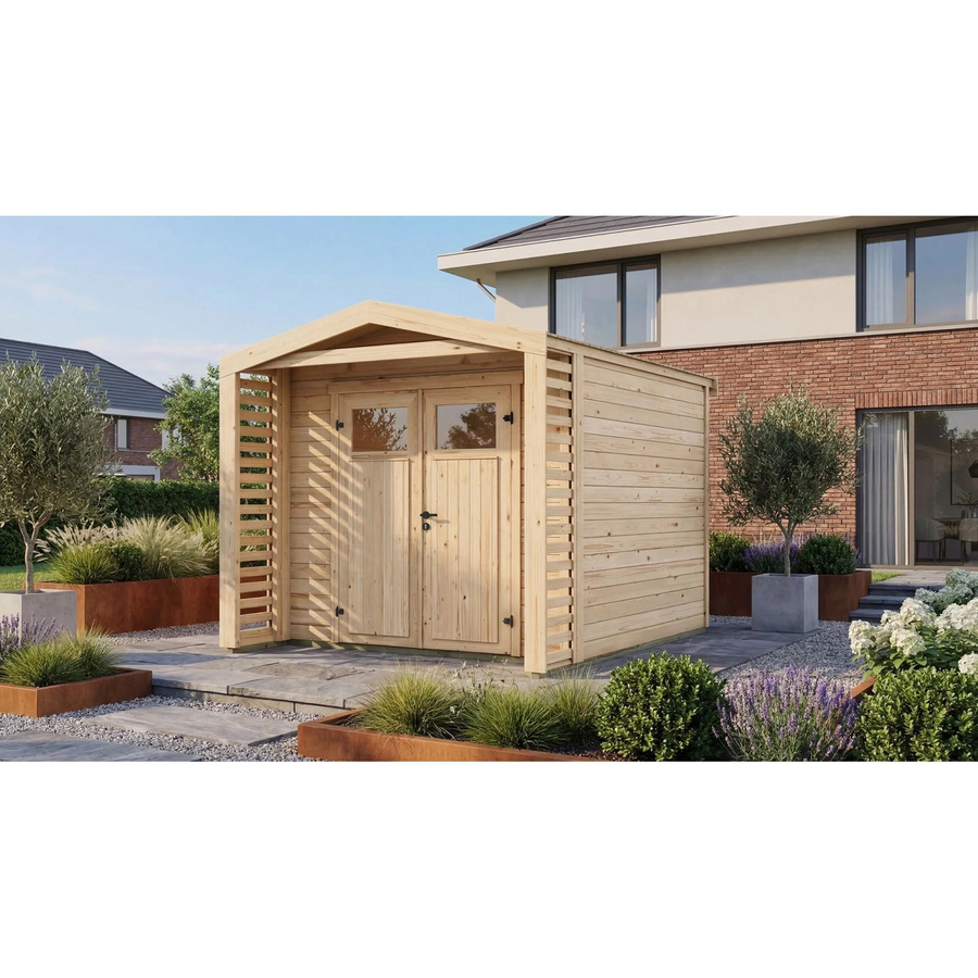 Weka Holz-Gartenhaus Killarney mit Satteldach in Natur Braun, B: 363 cm, T: 311 cm, H: 246 cm - Bild 2