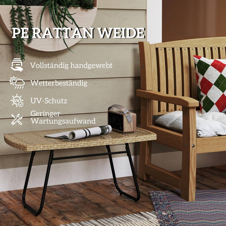Outsunny Polyrattan Gartentisch mit Glasplatte in Braun, rechteckiger Beistelltisch für Garten, Terrasse und Balkon, UV-beständig, B/T/H: 90 x 50 x 45 cm - Bild 3