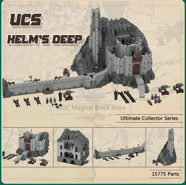 MOCBUILDING Bausteine Set UCS Helm Deep MOC Burg Modell aus Kunststoff in Grau - Bild 1