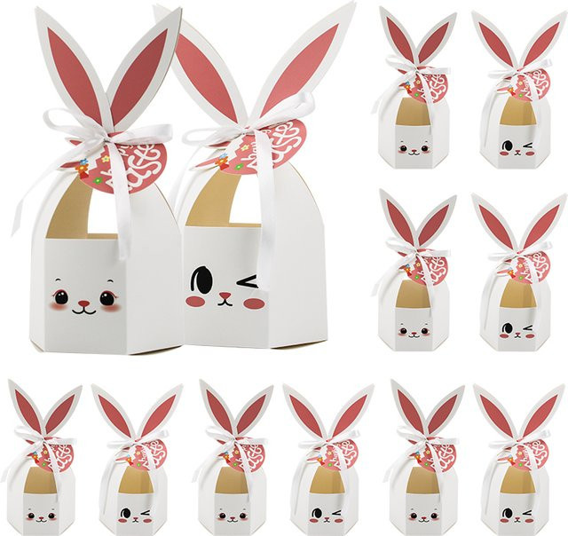 12 Stück Oster-Geschenkboxen aus Kraftkarton mit Hasenohren in Braun für Süßigkeiten und Frühlingsfest - Bild 1