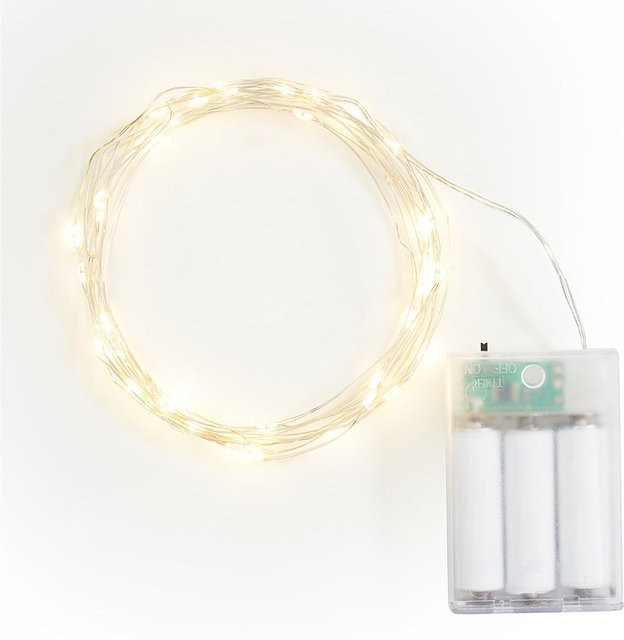 VBS Micro-LED-Lichterkette mit 40 LEDs in Tropfenform, Silber, Transparent, mit Timer und Batteriebetrieb - Bild 1
