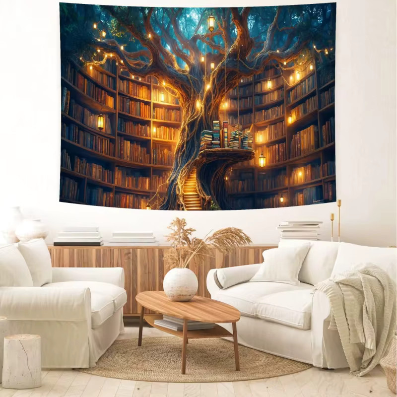 VIKAMA Fantasy Treehouse Library Wandteppich, Mehrfarbig, B: 60 cm, H: 60 cm - Bild 4