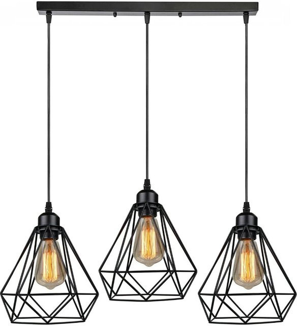 JOYINLED 3-köpfige Pendelleuchte im Retro-Industrie-Design, schwarze E27 Metall-Hängelampe für Küche und Loft-Dekoration - Bild 1