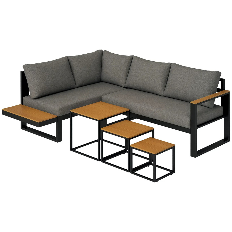 Outsunny 5-tlg. Gartenmöbel-Set in L-Form mit Ecksofa, Doppelsofa und Couchtischen aus Aluminium und Polyester in Dunkelgrau, B/T/H: 148 x 61 x 71,5 cm - Bild 2